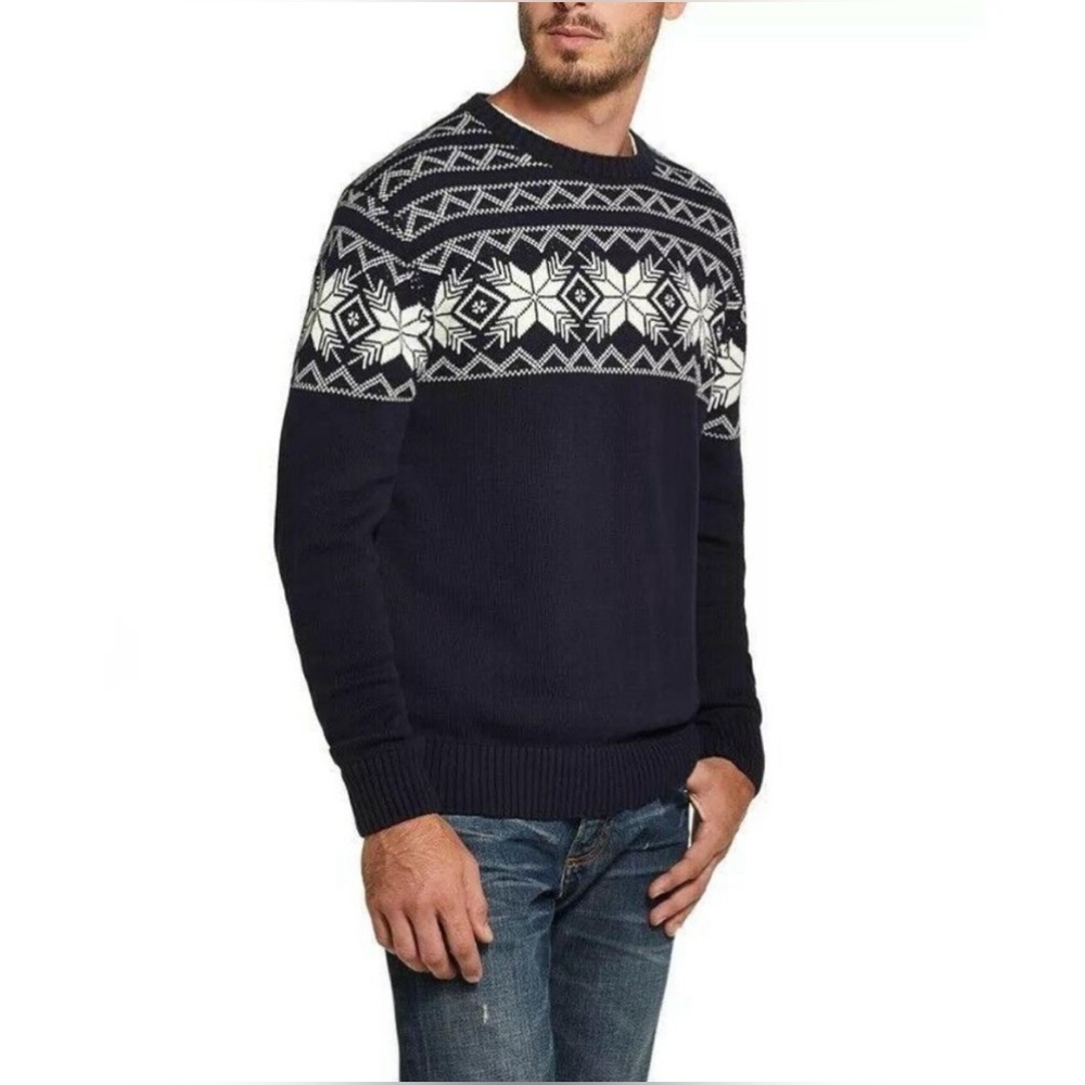 Weatherproof Vintage Navy Men’s Fair Isle Snowflake Knit Sweater Size M